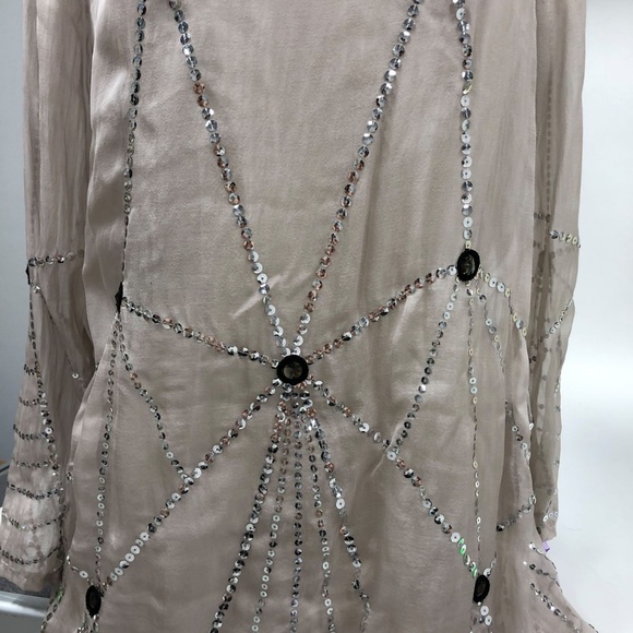 ALICE by Temperley Sheer Embellished Dress in Cream and Silver - Picture 3 of 8